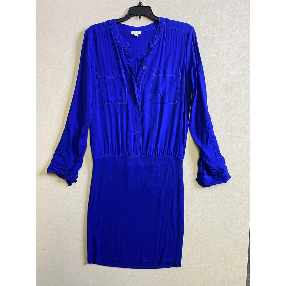 Splendid Womens Royal Blue Mixed Media Mini Dress Henley Long Sleeve Medium